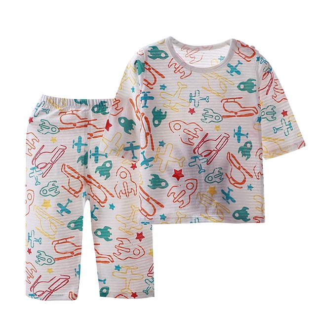 Odeerbi 1-14 Años Niñas Pijamas de Algodón de Verano de Manga Corta Pants Set Soft Print Sleepwear Pijamas de Dos Piezas