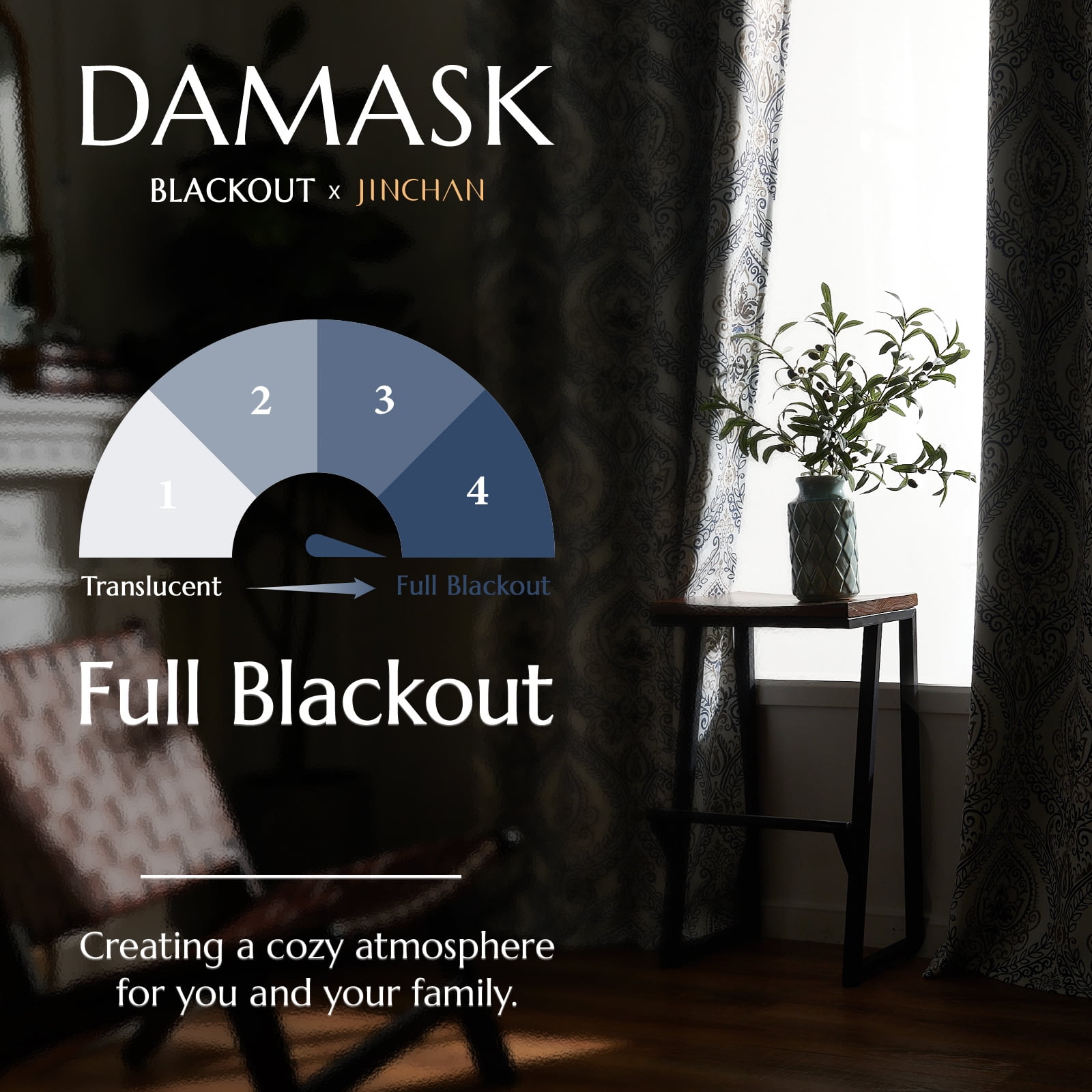 Curtainking 100% Blackout Curtains 63 in 2 Panels Blue Damask Medallion Window Curtains for Bedroom Grommet Thermal Insulated Drapes for Living Room Vintage Luxury Window Treatments Set