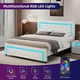thumbnail image 5 of 4 EVER WINNER Full Size LED Bed Frame with Headboard，Upholstered Platform Bed Frame with LED Lights，Diamond Tufted Headboard and Footboard，White, 5 of 7