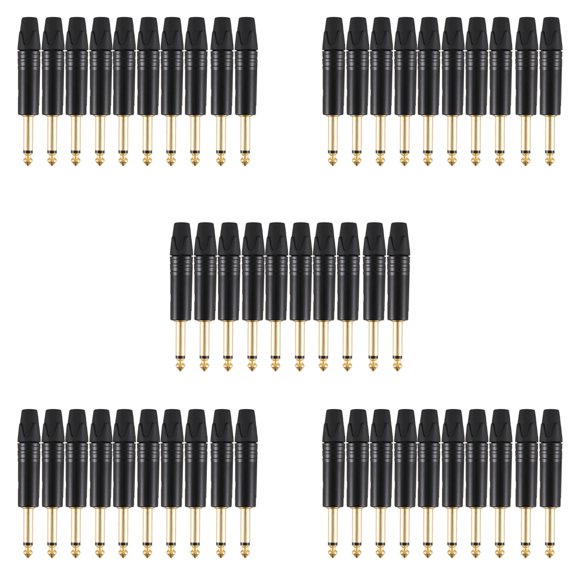 Chapado En Oro 50Pcs Plug Mono Professional 2 6.35 mm 6.5mm Jack Estéreo Enchufe 6.35mm Jack Negro