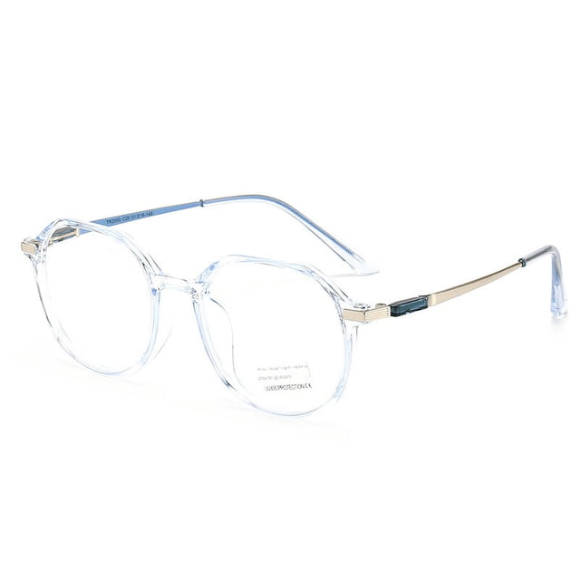 Gafas de protección para los ojos con marco redondo irregular y antiluz azul que cambian de color, marco óptico transparente, antiluz azul
