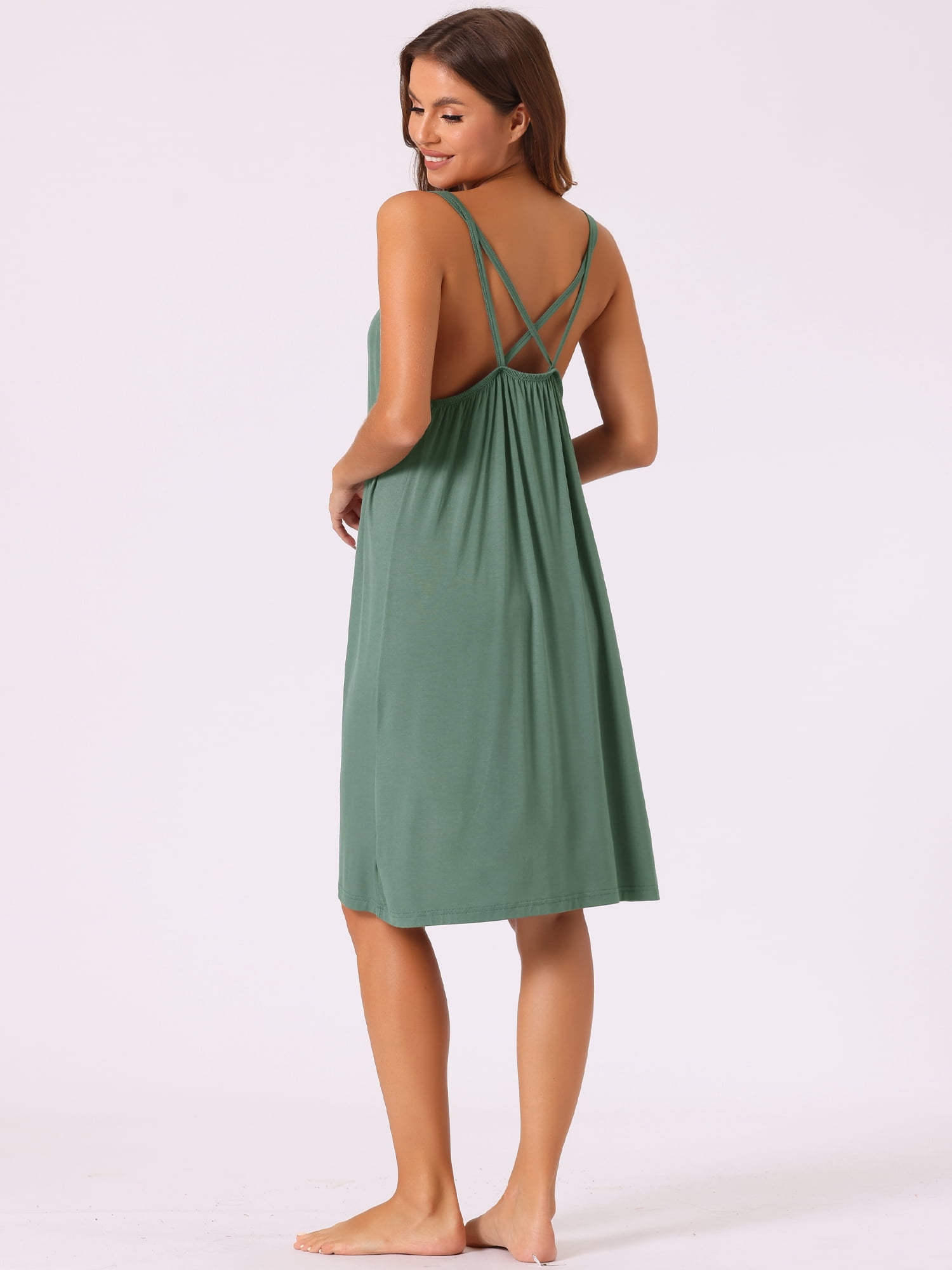 DARING DIVA Women's Backless Loose Sleep Dress Cross Back Night Dress 2XL Green