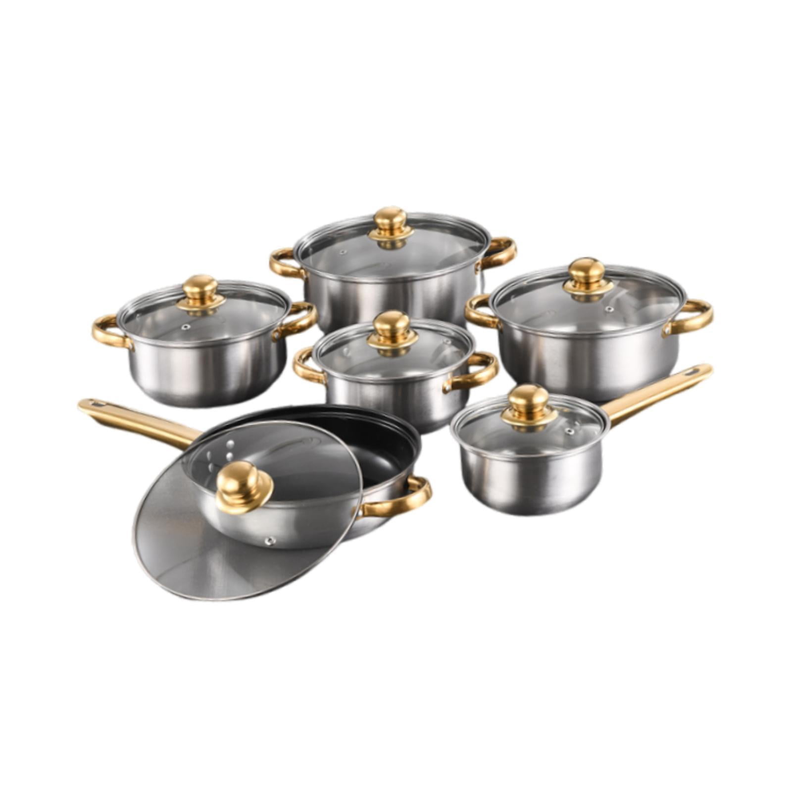 Nishiyuenyi 6 Pieces Stainless Steel Cookware Set Nonstick Pots and Pans Set for Kitchen Silver