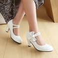 thumbnail image 4 of SACFOF Women's Low Kitten Heel Mary Jane Oxfords Pumps Comfortable Ankle Strap Dress Shoes with Bow, 4 of 6