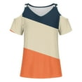 thumbnail image 3 of QQAMB Womens Tops Short Sleeve Cold Shoulder Color Block V-Neck Blouse Tops Outdoor Daily Casual T-shirts Orange M, 3 of 4