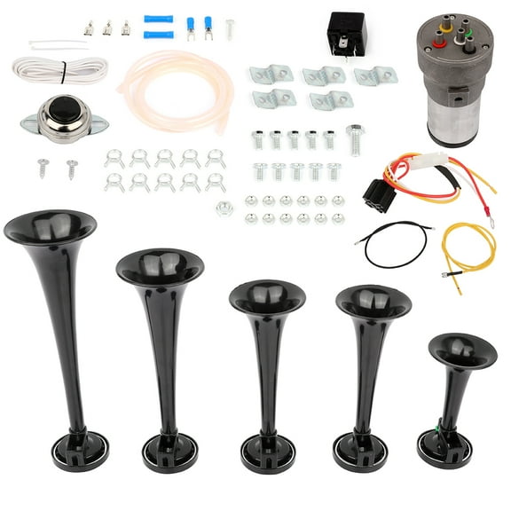 CCIYU Loud 12V 5 Trumpet Musical Horn Kit with Compressor Loud Train Horn Replacement for Train Car Truck Boat RV