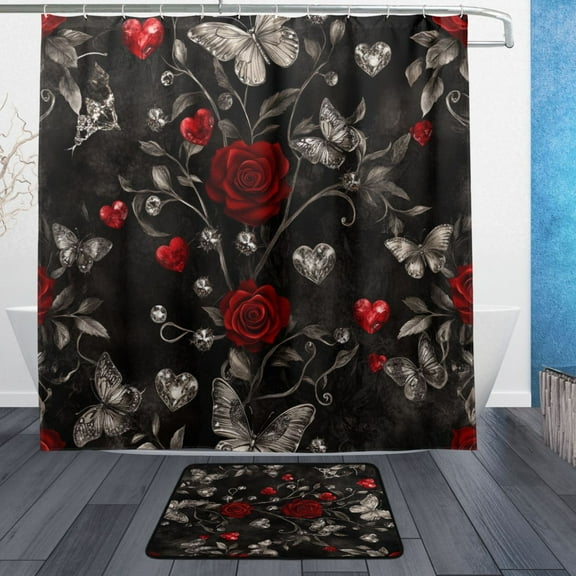 BZSMCE Shower Curtain and Bath Accessory Set,Gothic Romance Pattern