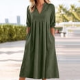 thumbnail image 2 of gakvbuo Summer Linen Dress For Women Maxi Dress T-Shirt Dress Women's V-Neck Linen Loose Pocket Quarter Sleeve Long Dress, 2 of 9