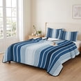 thumbnail image 2 of Full Quilt Set 78''x90'', Navy Blue Ombre Stripe Lightweight Summer Bedspread Coverlet Set with 2 Pillow Shams, Farmhouse Simple Striped Breathable All Season Quilt Bedding for Bedroom/Guest Room, 2 of 9