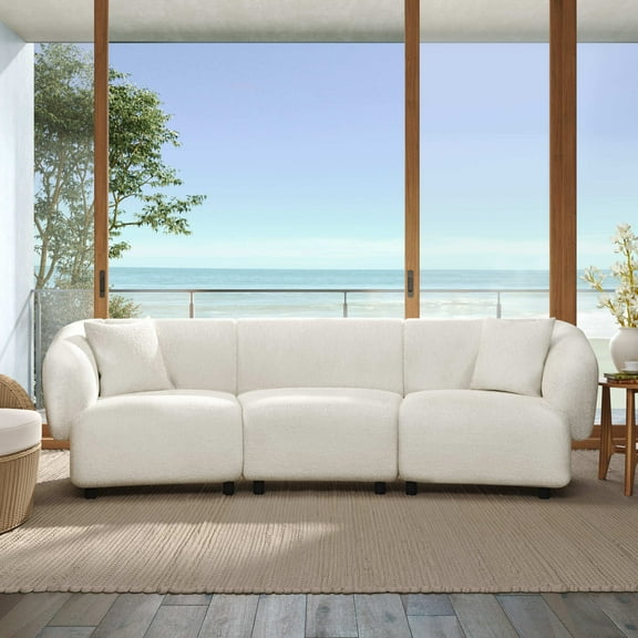 Christopher Knight Home 98.5" Curved Contemporary 3-Seat Sofa with Upholstered Plush Seating, Beige
