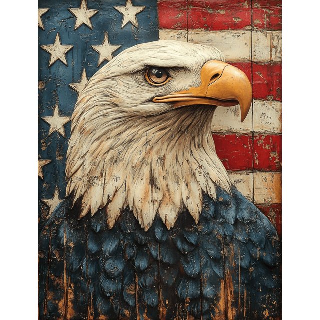 Qisvanset 12x16 Inch 2D Flat Framed Canvas Art, God Bless America Vintage Eagle Patriotic Religious Home Wall Art