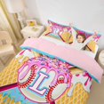 thumbnail image 3 of Erosebridal Ice Cream Baseball Print Twin Bedding For Kids,Boys Sport Theme Personalized Initial L Duvet Cover Set,Pink Reversible,2pcs,No Comforter, 3 of 5