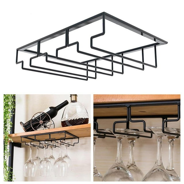 Fiudx Estante para Copas de Vino, Organizador para Debajo Del Gabinete, Soporte Metálico Que Ahorra Espacio, Diseño de Fácil Instalación, Elegante Accesorio para La Barra de La Cocina, Accesorio para