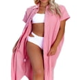 thumbnail image 3 of PENGXIANG Robe de Plage Décontractée pour Femmes Couleur Unie Manches Courtes Boutonnée Col Rabattu Ample, 3 of 8
