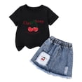 thumbnail image 2 of Fnooota Girls Summer Outfit Sets, 2 Piece Fashion Short Sleeve Summer Kids Clothing Sets Black Size 5-6 T, 2 of 5