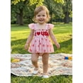thumbnail image 5 of BemeyourBBs Newborn Baby Girl 4th of July Romper Dress Outfit Patriotic Independent Day Summer Smocked Dress Cute I Love USA Letters Embroidery Flying Sleeve Star Print Tulle Tutu Dress Playsuit, 5 of 9