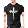 thumbnail image 1 of Camiseta Hombre Pearl GraphicUnique Cross & Letter Blessed Pattern Print Graphic Tee - Ultra-Comfy, Soft, and Stylish Women Mens Summer Outdoor T-Shirt for Casual Events - High-Quality Mens Fashion, 1 of 6