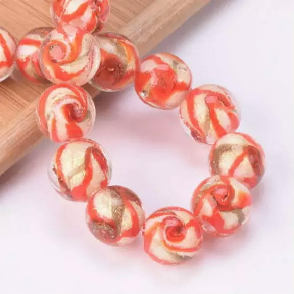 U8MO 10pcs Round 10mm 12mm Foil Lampwork Glass Handmade Beads for Jewelry Making-Red-12mm