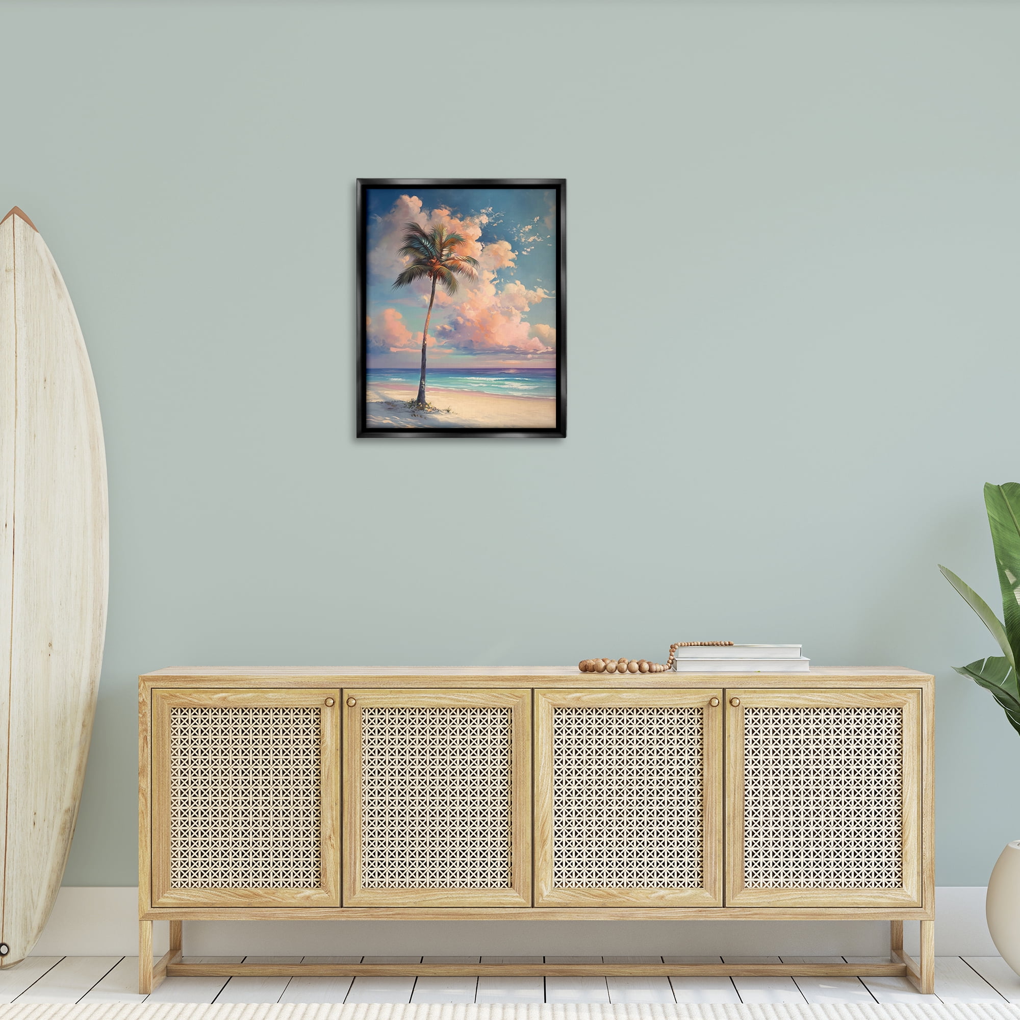 Stupell Industries Bright Hued Beach Palm Nautical & Beach Painting Black Floater Framed Canvas Art Print Wall Art, 25 x 31
