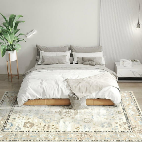 Resenkos 6x9 Boho Area Rug - Indoor Machine Washable Carpet for Living Room, Bedroom, Dining Room, Kitchen, Blue