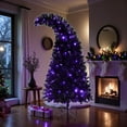 thumbnail image 2 of Tcbosik Curved Shape Christmas Tree with 250 Orange & Purple LED Lights, 6ft Prelit Artificial Xmas Tree with 900 Branch Tips & Metal Stand for Indoor Home Decor, Black, 2 of 9