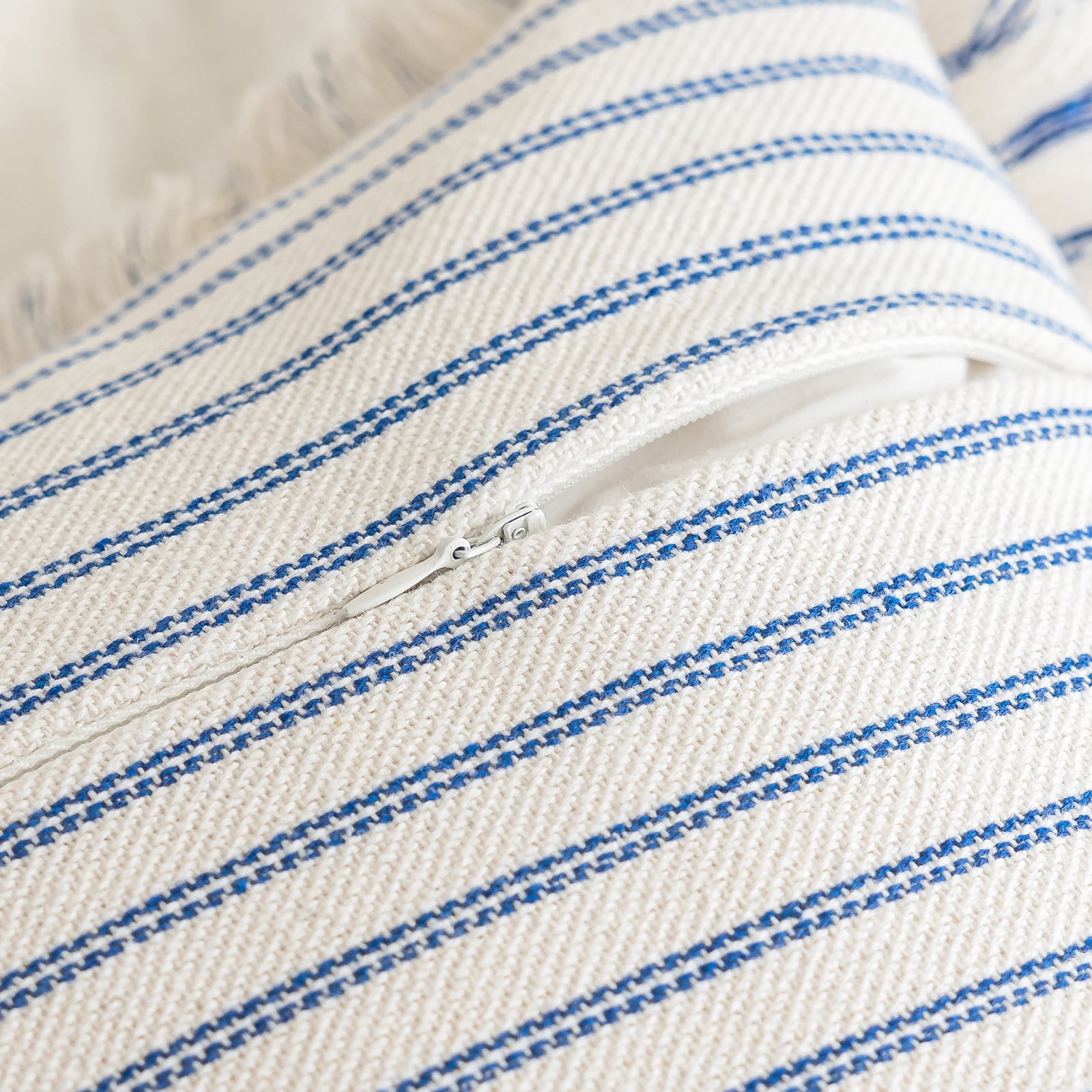Skodaer 2 Pack Boho Decorative Throw Pillow Covers with Fring Tassel Chic Striped Pillow Case,20"x20",Blue