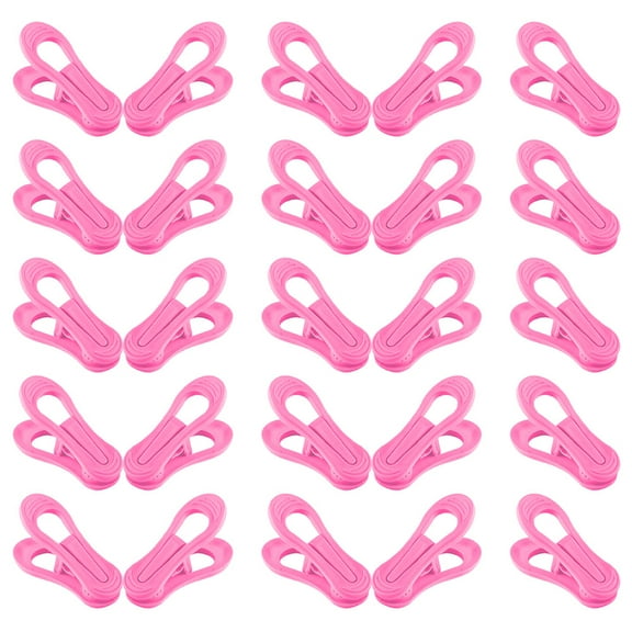 HEMOTON 30 Pcs Multi Purpose Plastic Hanger Clips Clothes Pins Finger Clips for Skirt and Pants Hangers Pink
