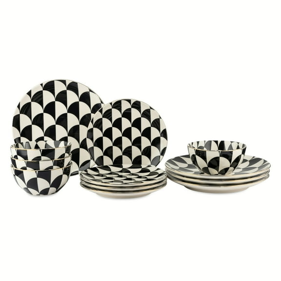 Thyme & Table Emmett 12-Piece Ceramic Dinnerware Set Black and White