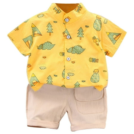 

Follure Summer Cartoon Dinosaur Casual Sports Boy Suit Yellow Short Sleeved Shorts Children s Clothing 6 Months Clothes Boy 6 Month Old Summer Clothes