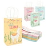24 Pack Llama Paper Party Favor Bags with Handles for Fiesta Theme Events & Birthday Party, 4 Colors, 5.3" x 8.6"
