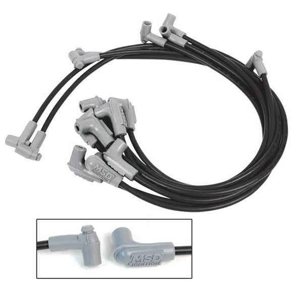 MSD Ignition Spark Plug Wire Set 31353 Super Conductor; Pre Assembled; Black; 8-1/2 Millimeter; Silicone and Synthetic; 90 Degree Spark Plug Boots; 90 Degree Distributor Boots With HEI Style Terminals