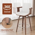 thumbnail image 4 of Set of 3 Counter Height Swivel Bar Stools with Arms, Mid-Century Modern Bentwood Design, PU Leather Upholstery, White, 4 of 7