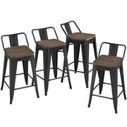 SmileMart 24" Metal Counter Bar Stools Low Back with Wood Top, Set of 4, Black