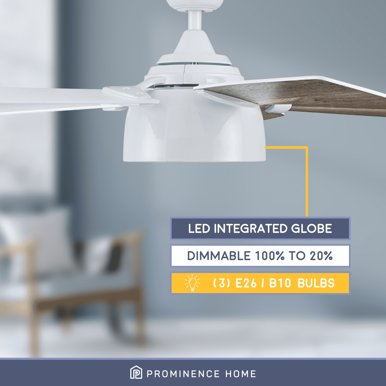 Prominence Home 52" Octavia Bright White Remote Control Ceiling Fan, 5 Blades
