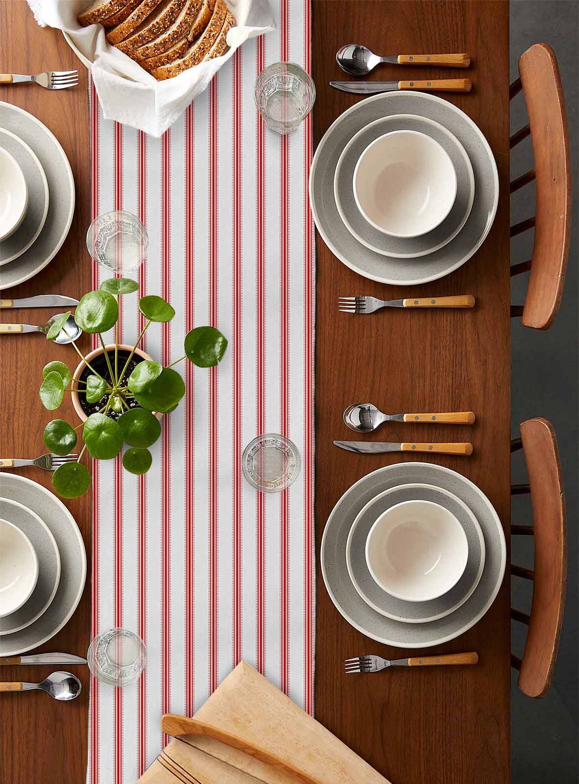 ERUNPONLY Red Striped Table Runner - 60 Inch Long Red White Stripes Farmhouse Cotton and Linen Blended Dress Scarves Farmhouse Table Runner for Kitchen Dining, Coffee Table, 13" x 60"