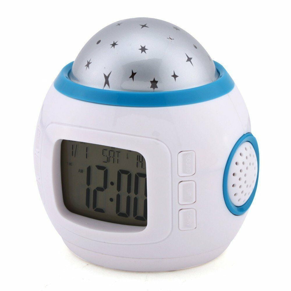 Music LED Star Projector Night light Digital Alarm Clock Thermometer Calendar US 