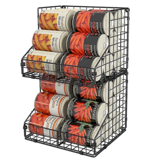 Stackable Can Organizer with 2 Adjust Dividers, Holds 28 Cans, Metal for Can