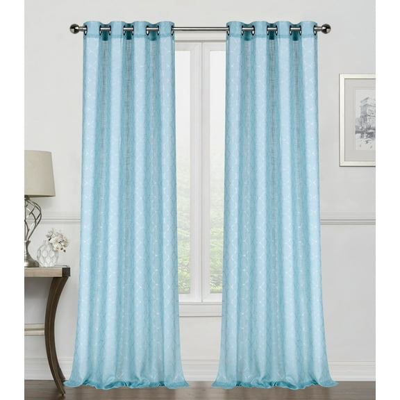 2 Pack Metallic Semi Sheer Trellis Clover Grommet Top Curtains - Aqua