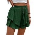 thumbnail image 1 of Pantalones cortos fluidos for mujer, falda pantalón estilo bohemio con volantes y mariposas, cintura alta, tela texturizada, doble capa, Color sólido, informal, 1 of 7