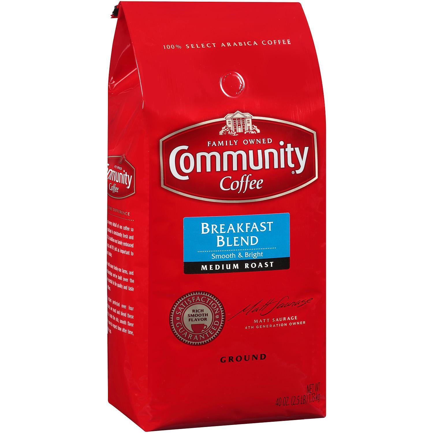 Community Coffee Premium Ground Coffee, Breakfast Blend Medium Roast, 40 Ounce