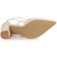 thumbnail image 6 of DARING DIVA Women's Pointed Toe Cross Strap Chunky Heels Pumps Shoes Beige 7, 6 of 7