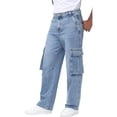 thumbnail image 6 of DayScoop Summer Jeans for Men Solid Color Denim Trousers Casual Fashion Stretch Zipper Button Multi Pocket Loose Straight Full Length Pants, 6 of 6
