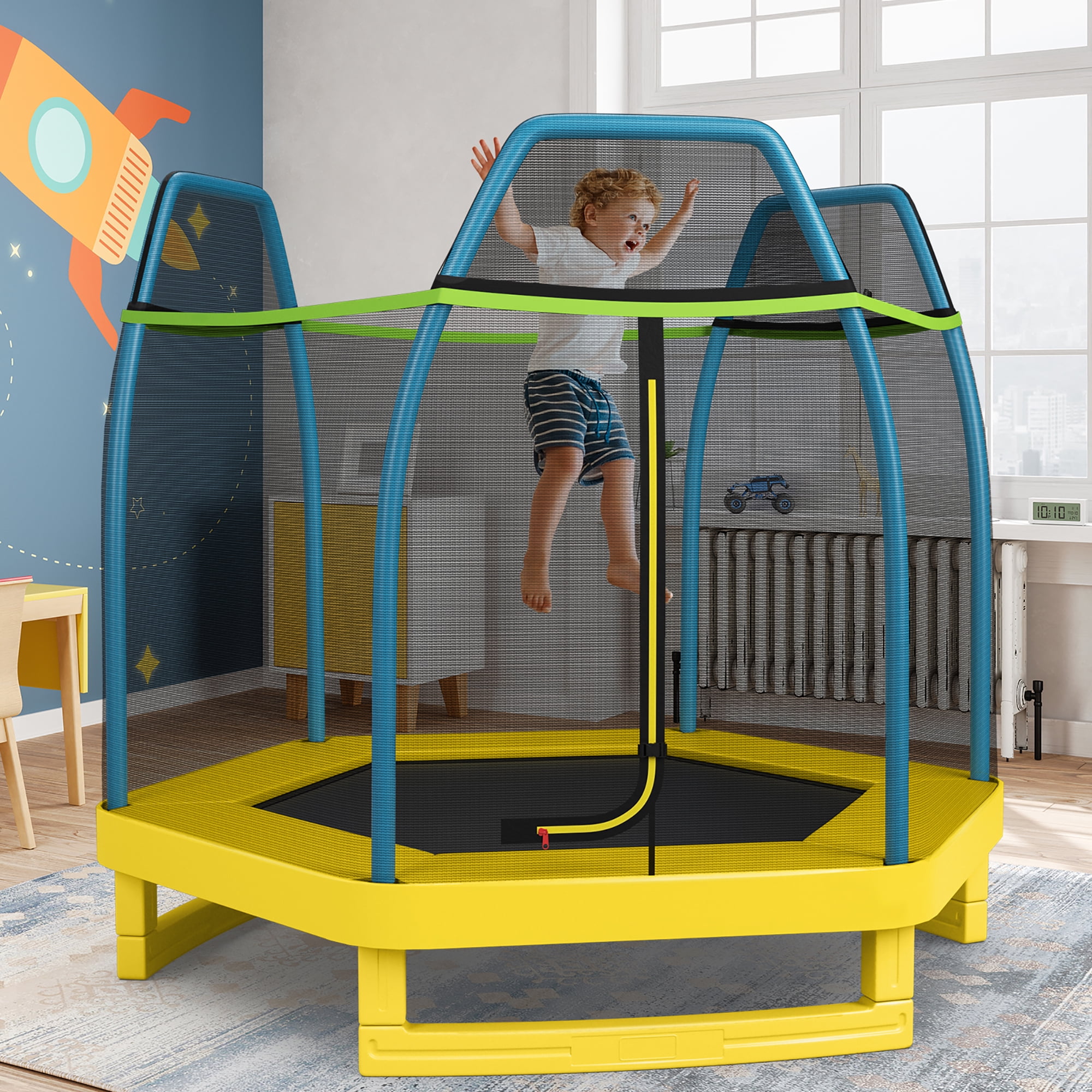 Costway 7FT Kids Trampoline Outdoor Indoor Recreational Bounce Jumper Yellow