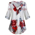 thumbnail image 1 of FASHIONWT Women Printed Elegant V-Neck Long Sleeve Casual T-Shirt Top, 1 of 3