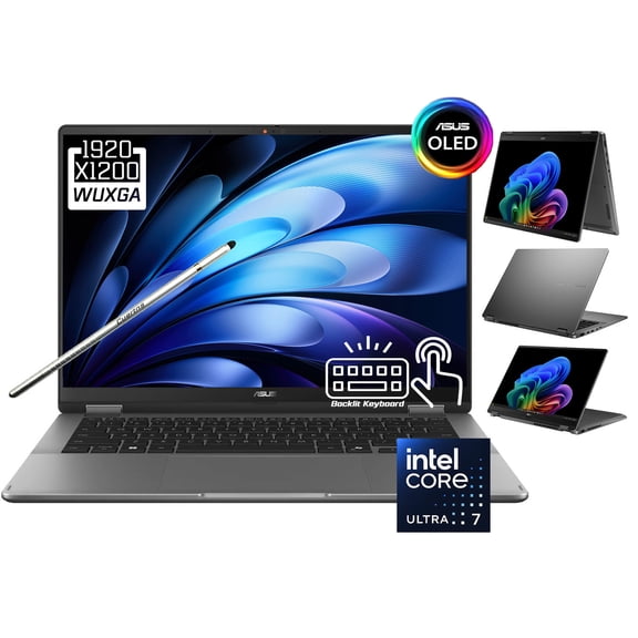 ASUS Vivobook 14 Flip 2-in-1 AI Laptop, 14" 2k 1920 x 1200 OLED Touchscreen, Intel Core Ultra 7 256V, WiFi 7, FHD Webcam, Stylus Pen, Win 11 Home (16GB DDR5 RAM / 1TB SSD)