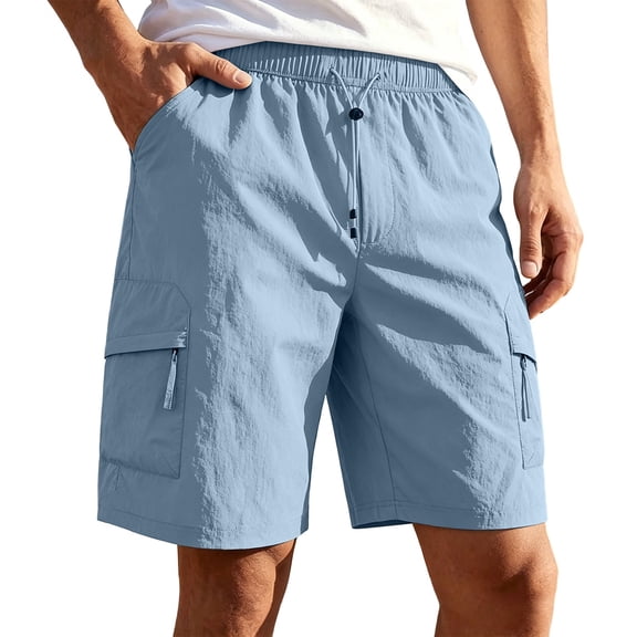 Hurxie Men's Cargo Shorts Quick Dry Lightweight Stretch Hiking Shorts for Men with Pockets No Lining Light Blue,4XL