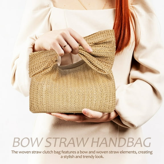 Clispeed Straw Purse Women Handbag Bow Purse Straw Clutch Summer Beach Bag Hand Bag Straw Bag For Women