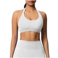 thumbnail image 2 of DPTALR Women's Solid Color Seamless Knitted Halter Sports Bra,Backless Beauty Back Shockproof Push Up Breathable Fitness Top,White,Size XXL,Women's Plus ,Young Adult Tops, 2 of 9