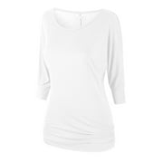 Matchstick Women's 3/4 Sleeve Basic Drape Top with Side Shirring