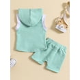 thumbnail image 3 of FOCUSNORM Infant Boys Summer Clothes Outfits Contrast Color Hooded Sleeveless Tank Tops and Solid Color Shorts 2Pcs Suit, 3 of 9